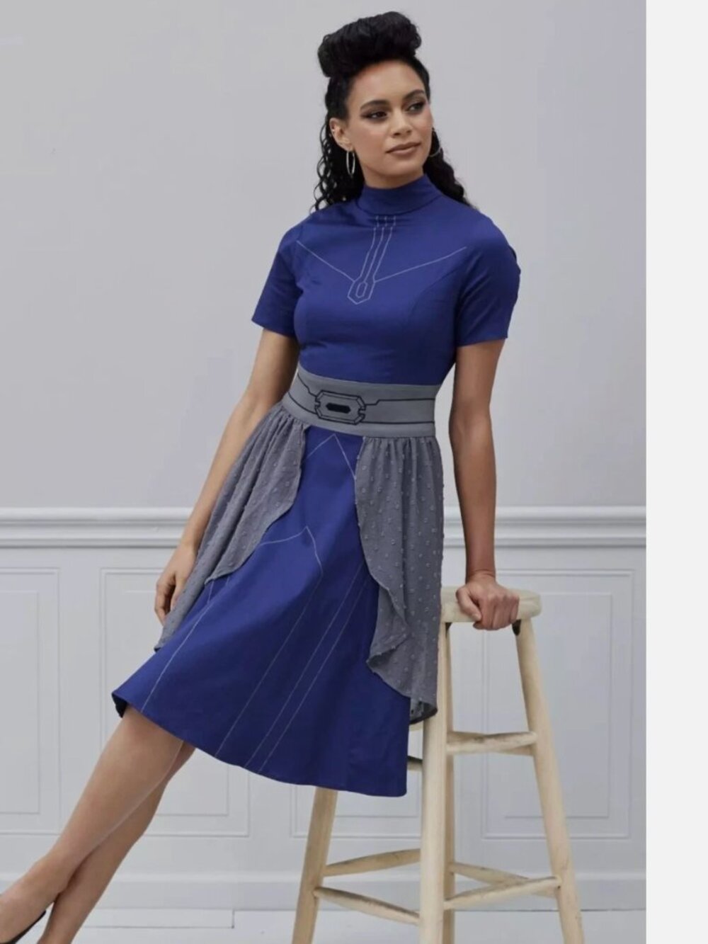 Her Universe Star Wars Ahsoka Tano Dress L Blue With Chiffon Layer And Mock Neck